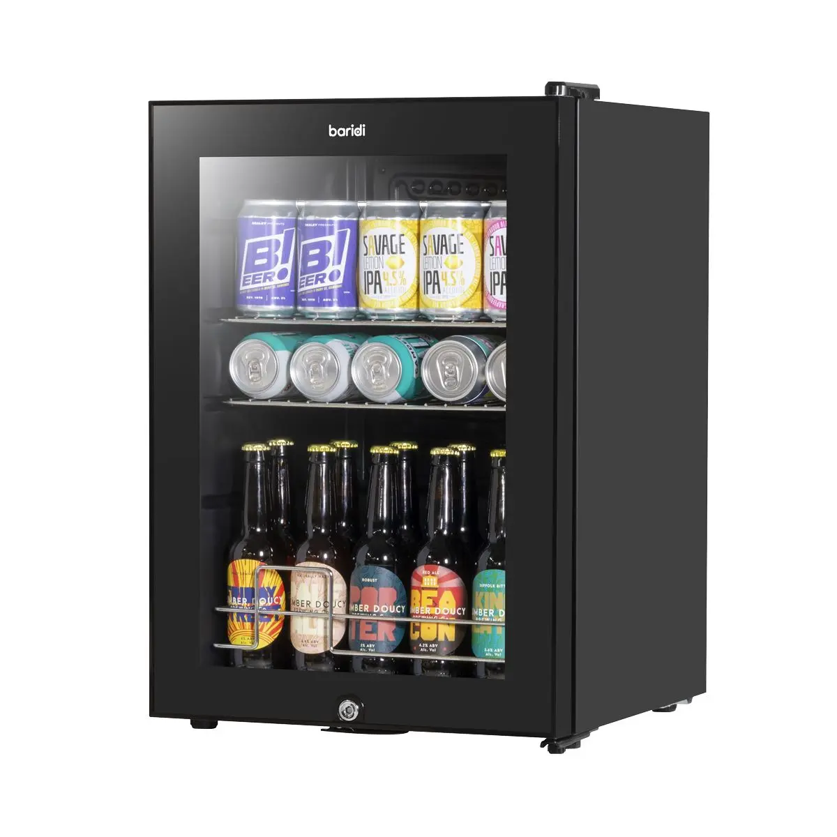 Baridi 60L Beer & Drinks Fridge with LED Light, Black and Glass Door - Image 5