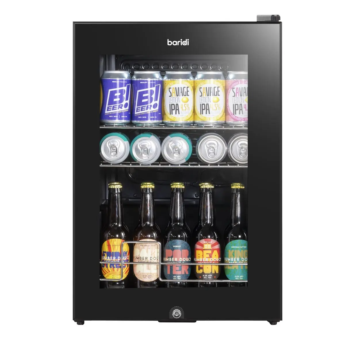 Baridi 60L Beer & Drinks Fridge with LED Light, Black and Glass Door - Image 6