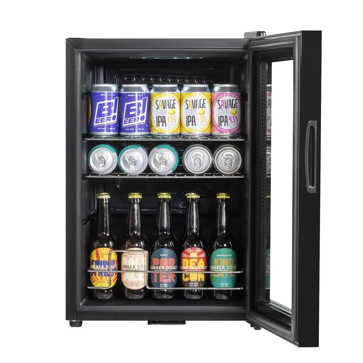 Baridi 60L Beer & Drinks Fridge with LED Light, Black and Glass Door - Image 7