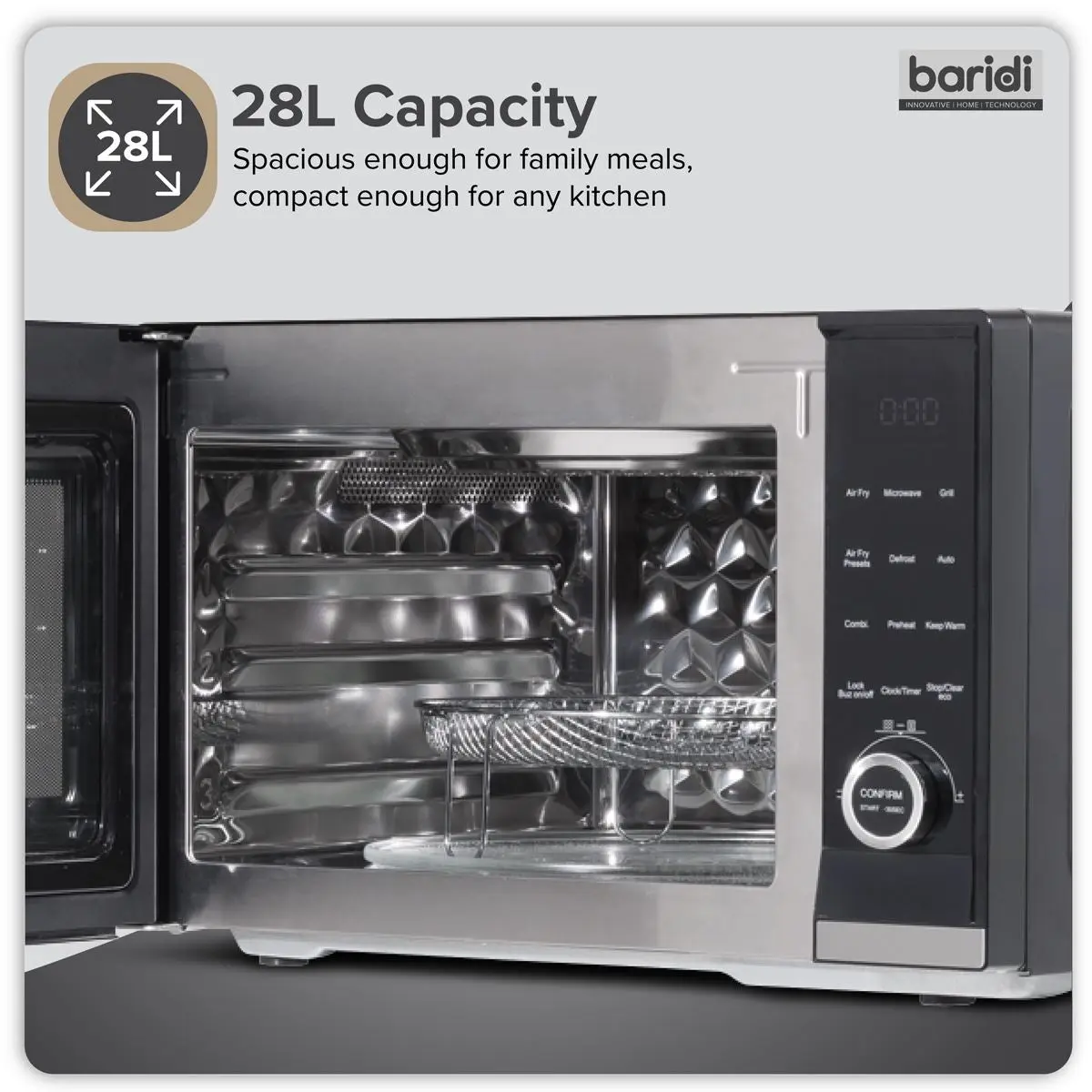 Baridi 7-in-1 Air Fryer Microwave & Grill, 28L Capacity - Black - Image 17