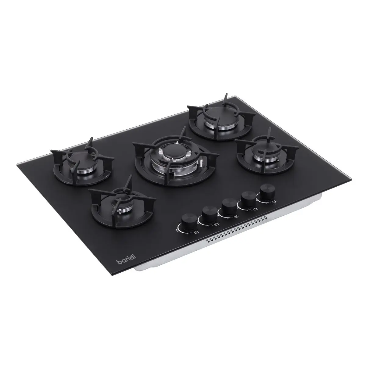 Baridi 70cm Gas Hob Matt Black Glass with 5 Burners, Cast Iron Supports & Auto Ignition 10.4kW