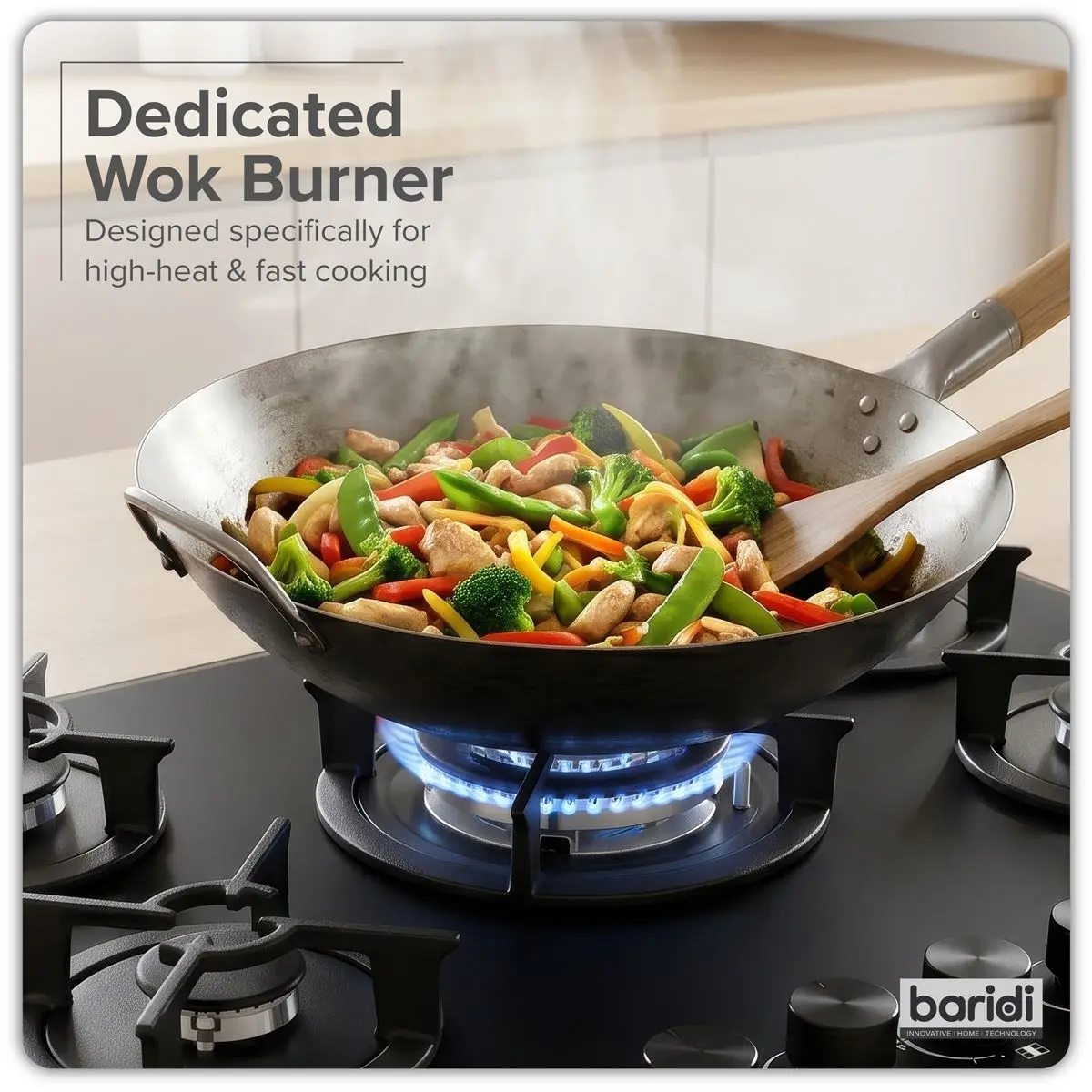 Baridi 70cm Gas Hob Matt Black Glass with 5 Burners, Cast Iron Supports & Auto Ignition 10.4kW - Image 5