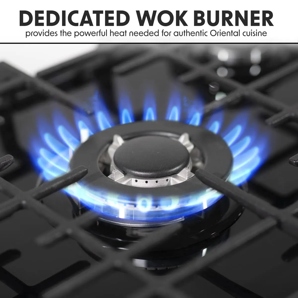 Baridi 70cm Gas on Glass Hob, 5 Burner and Cast Iron Pan Supports, Black Glass - Image 10
