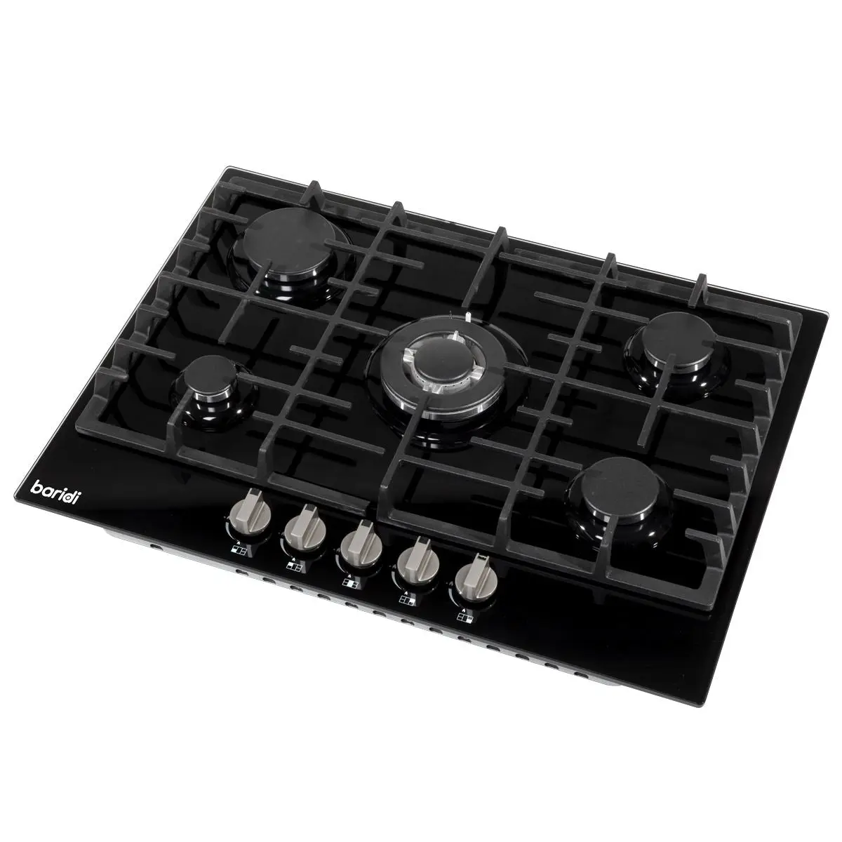 Baridi 70cm Gas on Glass Hob, 5 Burner and Cast Iron Pan Supports, Black Glass - Image 4