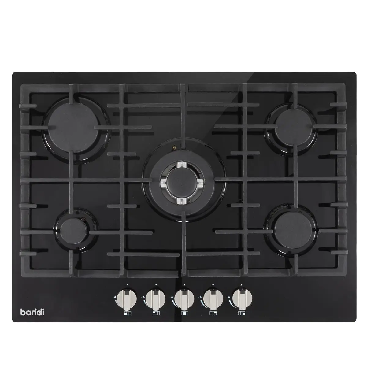 Baridi 70cm Gas on Glass Hob, 5 Burner and Cast Iron Pan Supports, Black Glass - Image 7