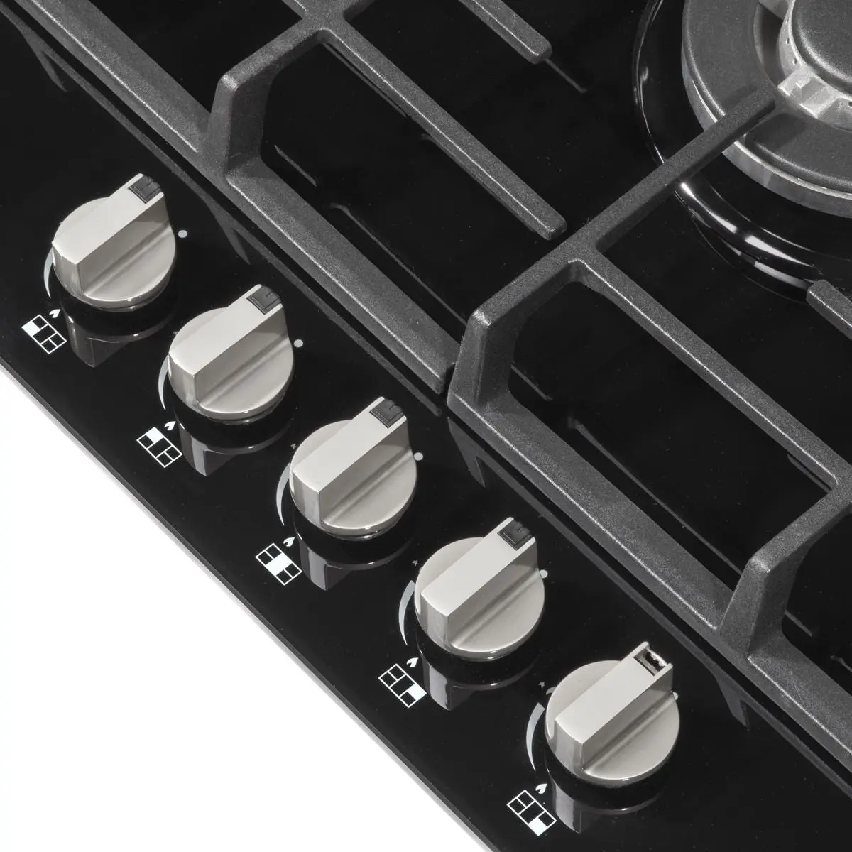 Baridi 70cm Gas on Glass Hob, 5 Burner and Cast Iron Pan Supports, Black Glass - Image 8