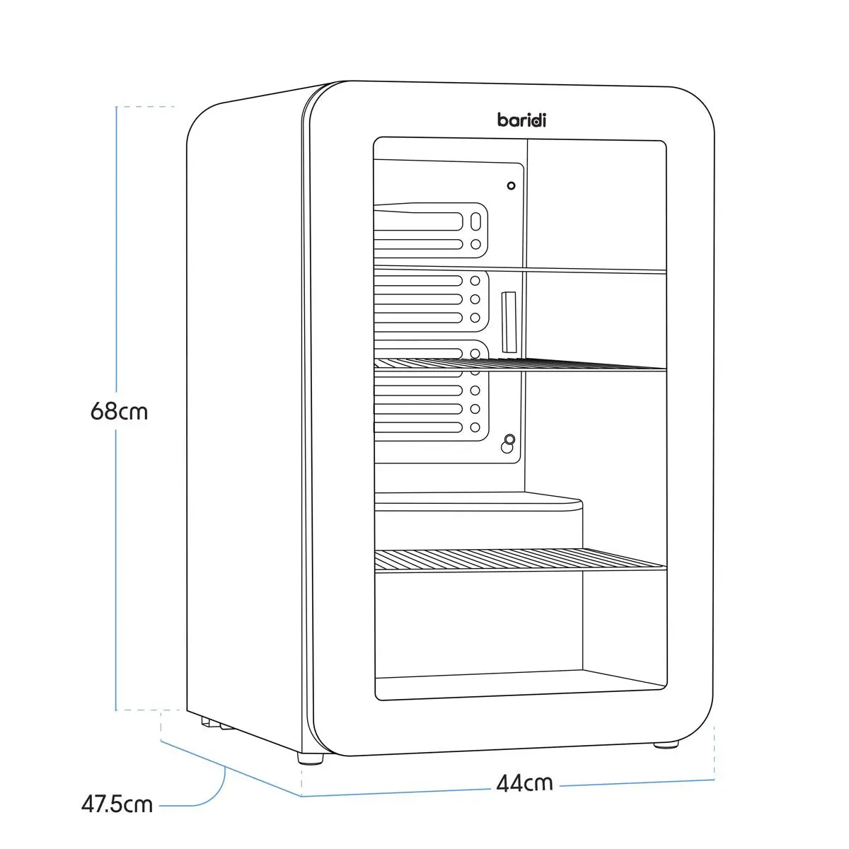 Baridi 70L Under Counter Drinks/Beer & Wine Cooler Fridge, Retro Style, Black - Image 14