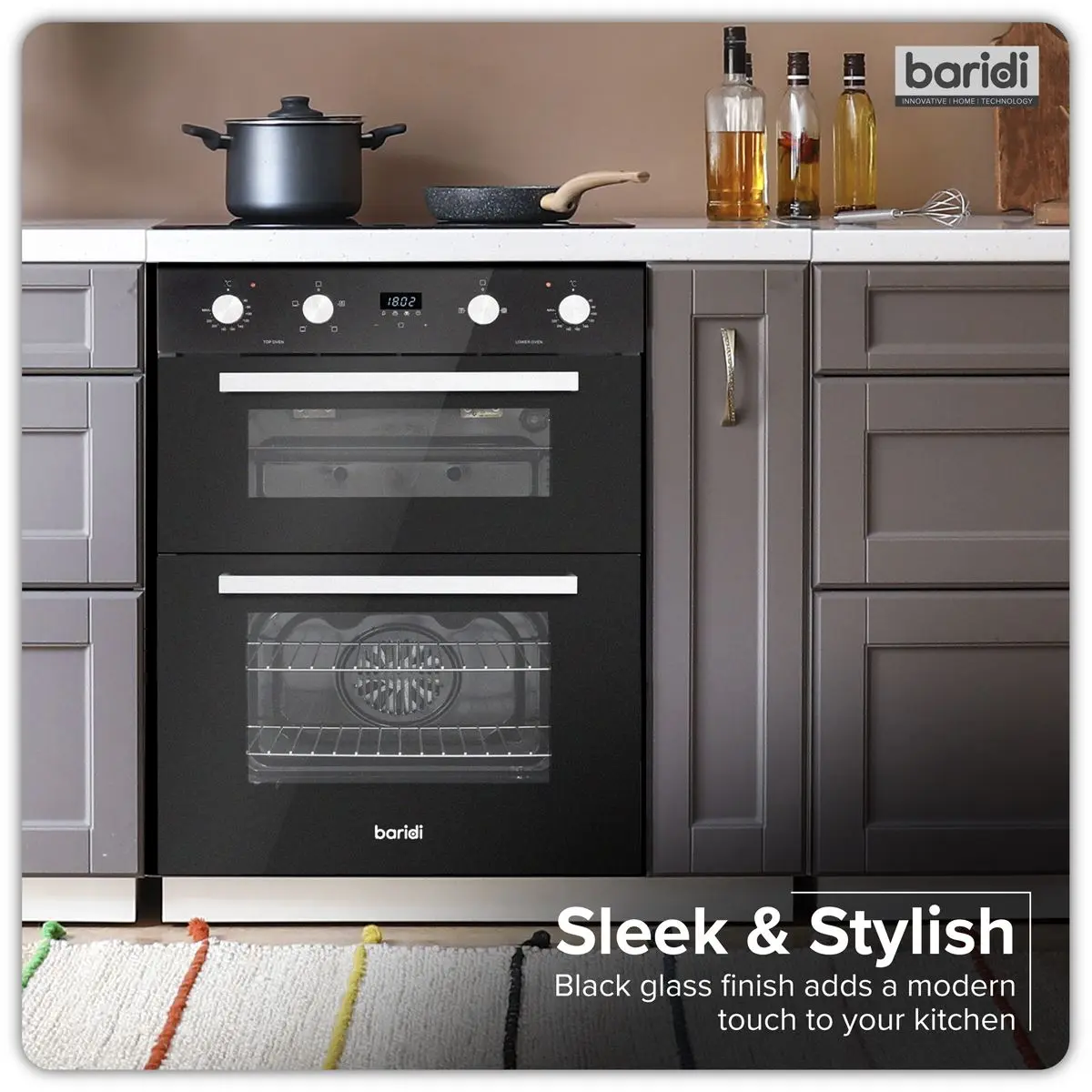 Baridi 72cm Built-Under Double Oven, 74L Capacity, Energy Rating A - Black - Image 12
