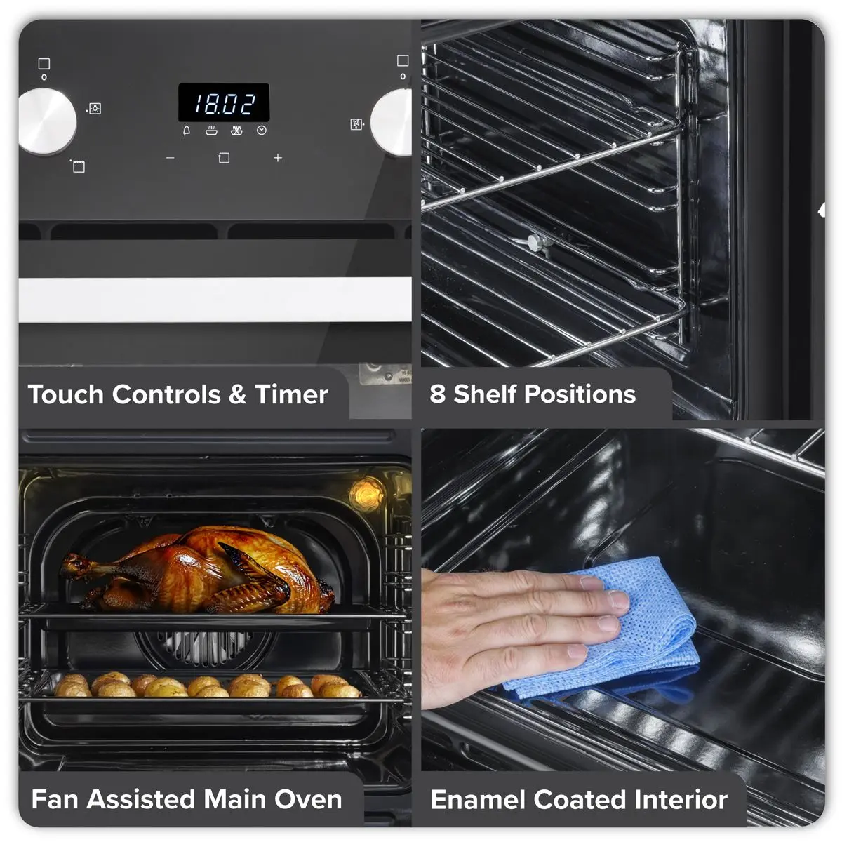 Baridi 72cm Built-Under Double Oven, 74L Capacity, Energy Rating A - Black - Image 13