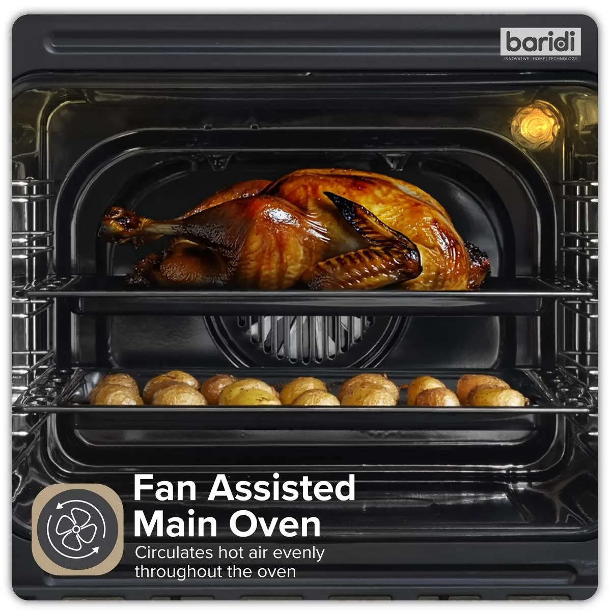Baridi 72cm Built-Under Double Oven, 74L Capacity, Energy Rating A - Black - Image 9