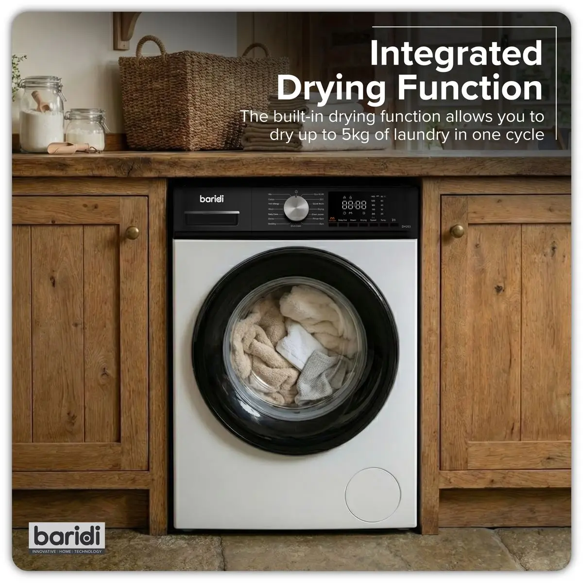 Baridi 8/5kg Washer Dryer, Front Loading, 1400rpm Energy Rating A – White - Image 8