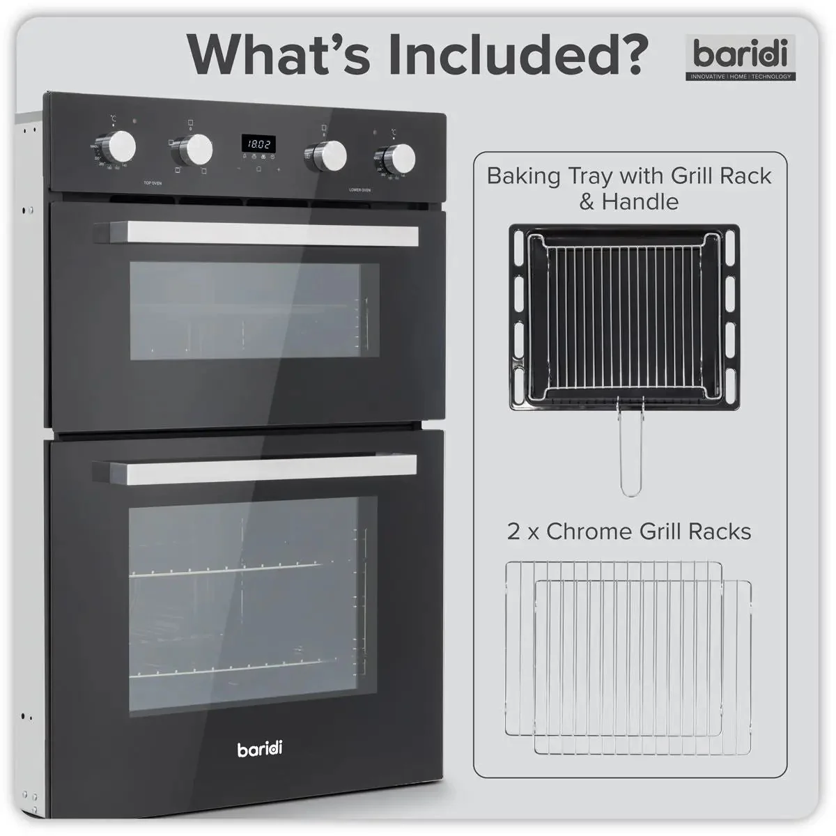 Baridi 90cm Built-In Double Oven, 88L Capacity, Energy Rating A - Black - Image 8
