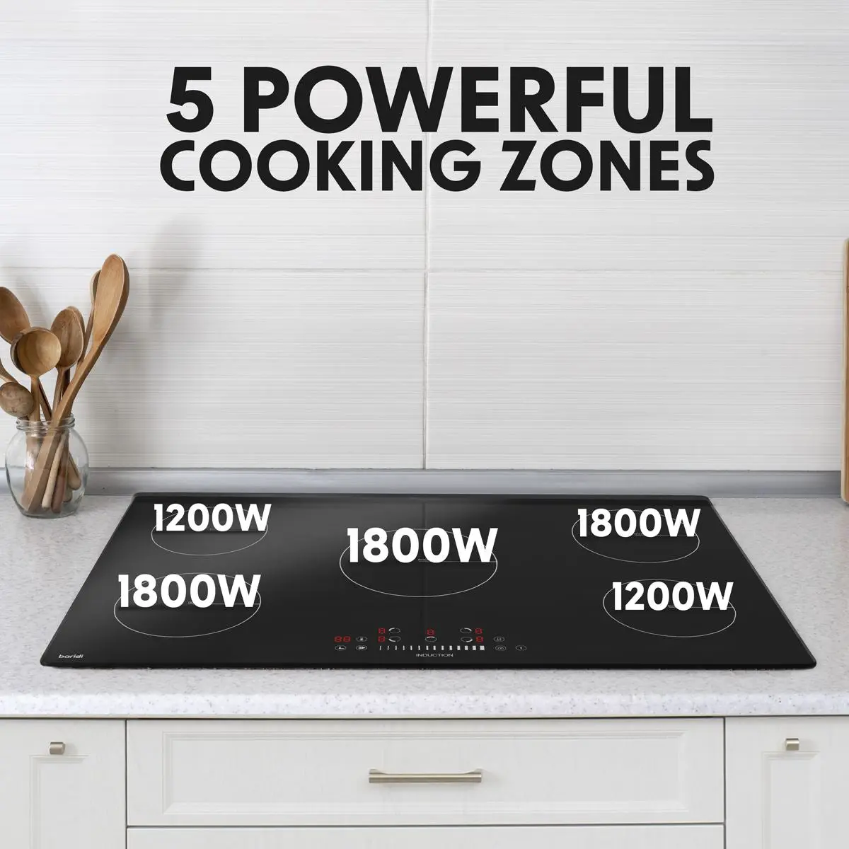 Baridi 90cm Built-In Induction Hob with 5 Cooking Zones, 9300W, Boost Function, 9 Power Levels, Slider Touch Control, Hardwired - Image 6