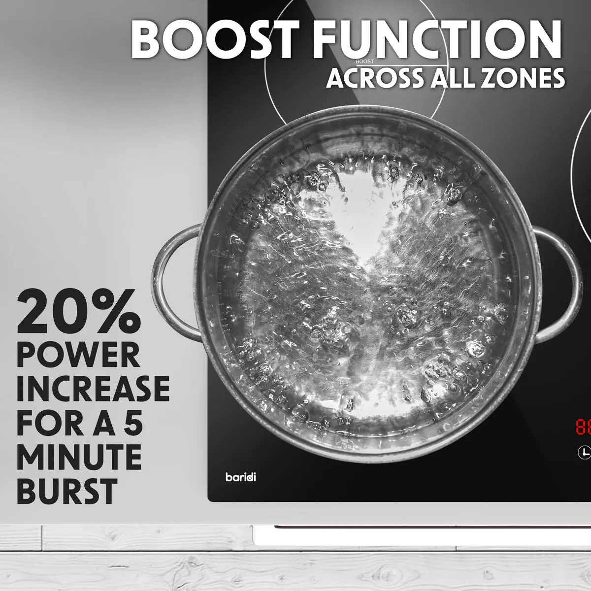 Baridi 90cm Built-In Induction Hob with 5 Cooking Zones, 9300W, Boost Function, 9 Power Levels, Slider Touch Control, Hardwired - Image 9