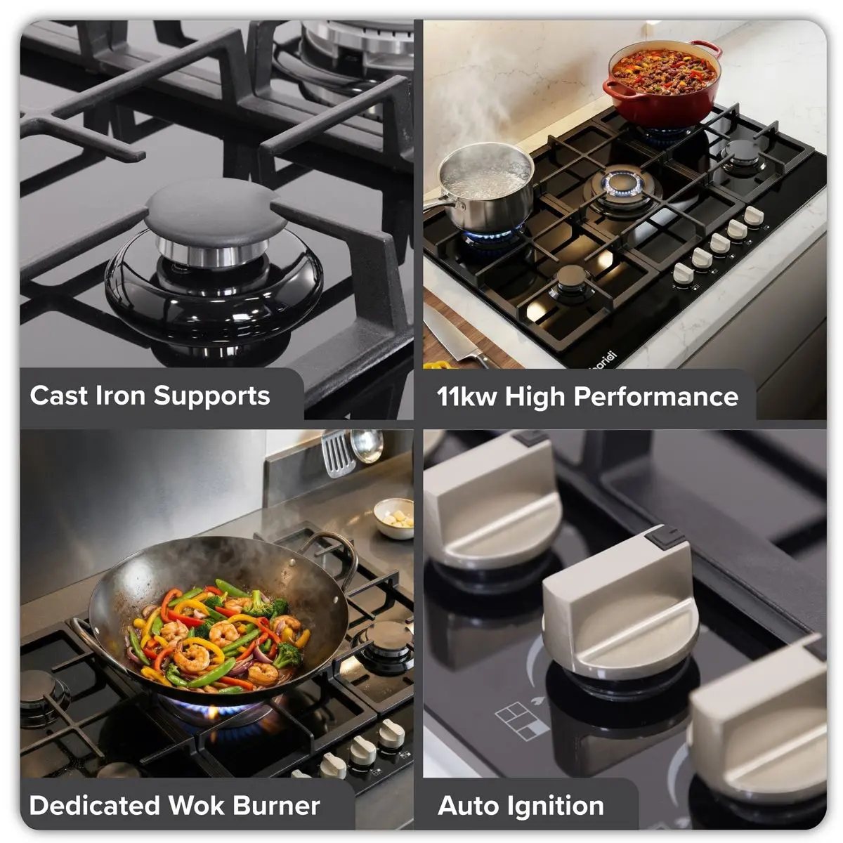 Baridi 90cm Gas Hob Glass with 5 Burners, Cast Iron Supports & Auto Ignition 11kW - Image 10