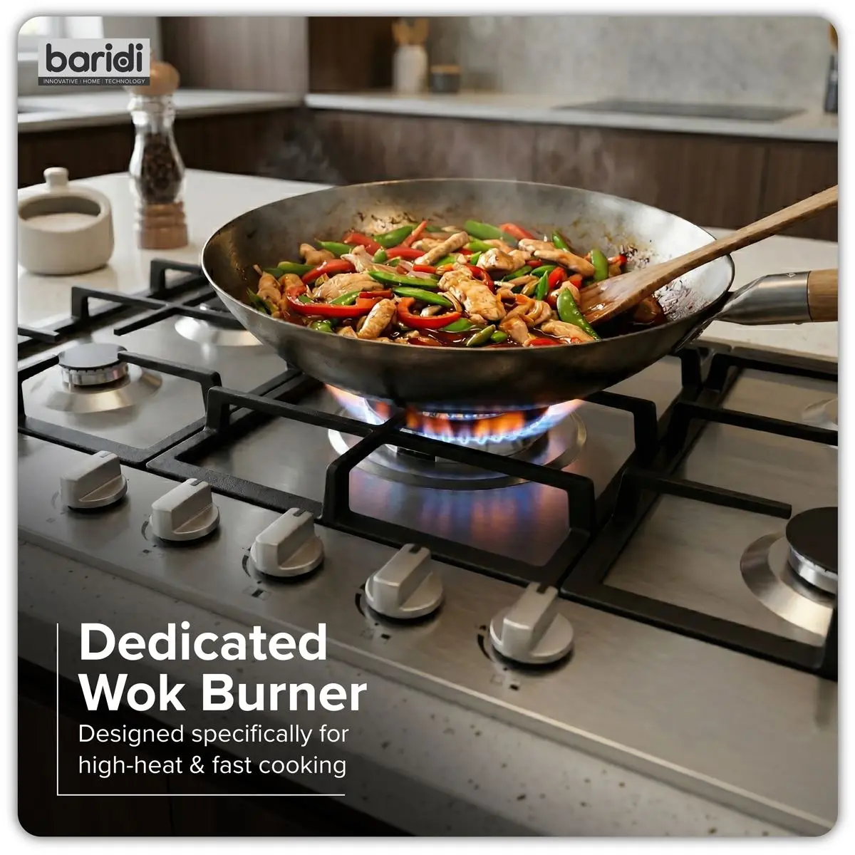 Baridi 90cm Gas Hob Stainless Steel with 5 Burners, Cast Iron Supports & Auto Ignition 11kW - Image 11