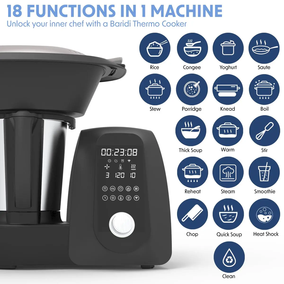 Baridi All-in-One Thermo-Cooker, 18 Preset Functions, App Guided Recipes, Black - Image 10