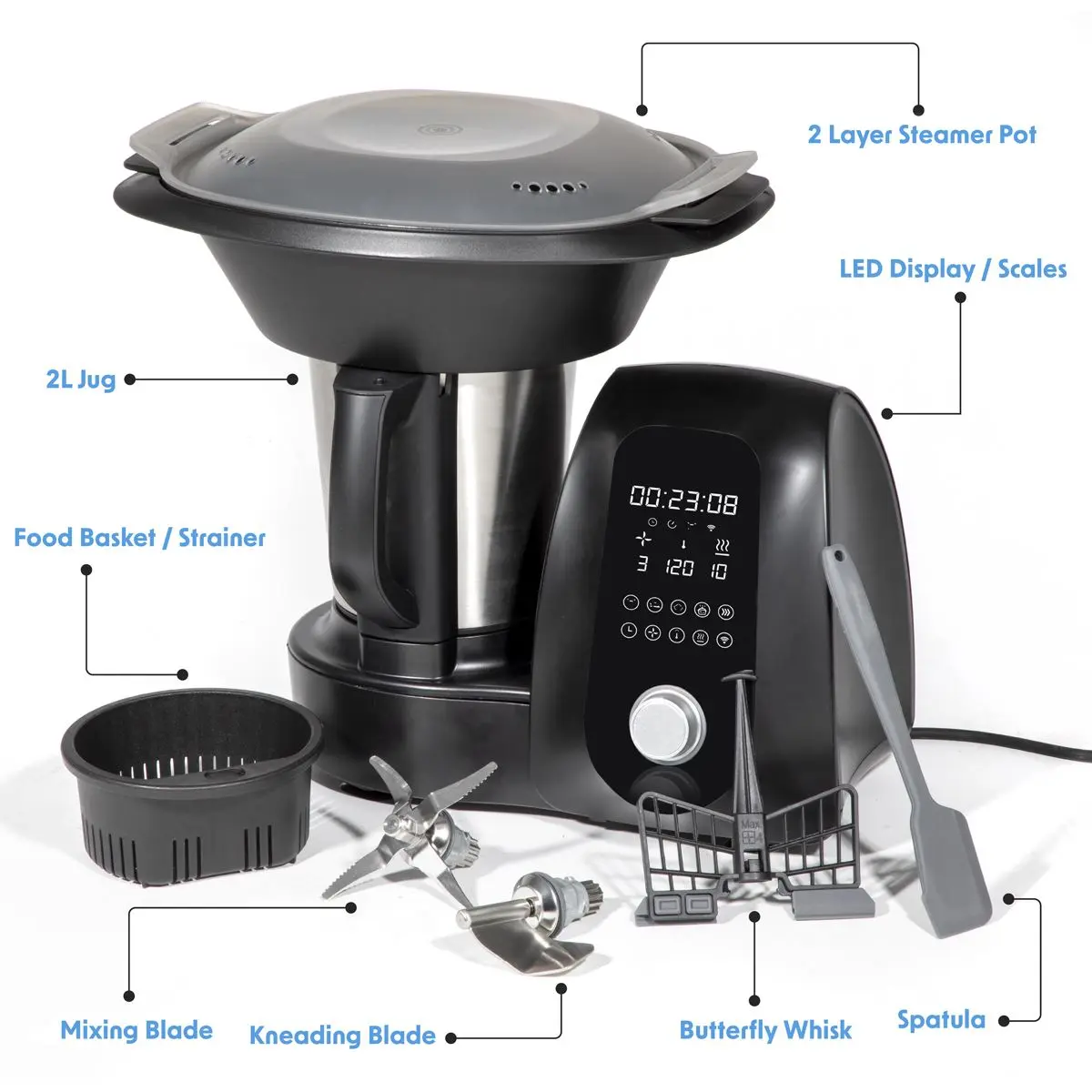 Baridi All-in-One Thermo-Cooker, 18 Preset Functions, App Guided Recipes, Black - Image 9
