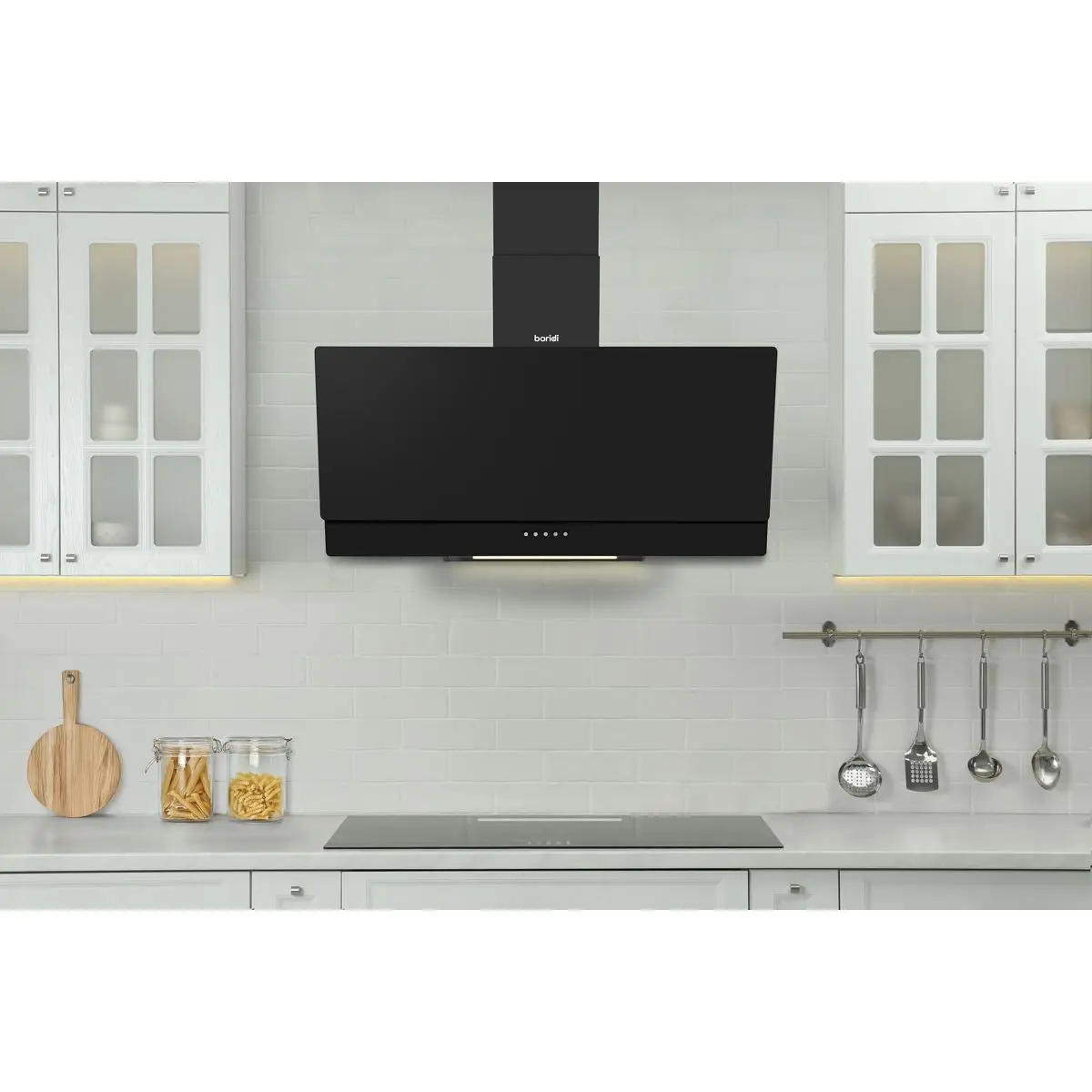 Baridi Angled Chimney Cooker Hood with Carbon Filters & LED Lamp 90cm, Energy Class A - Black Glass - Image 11