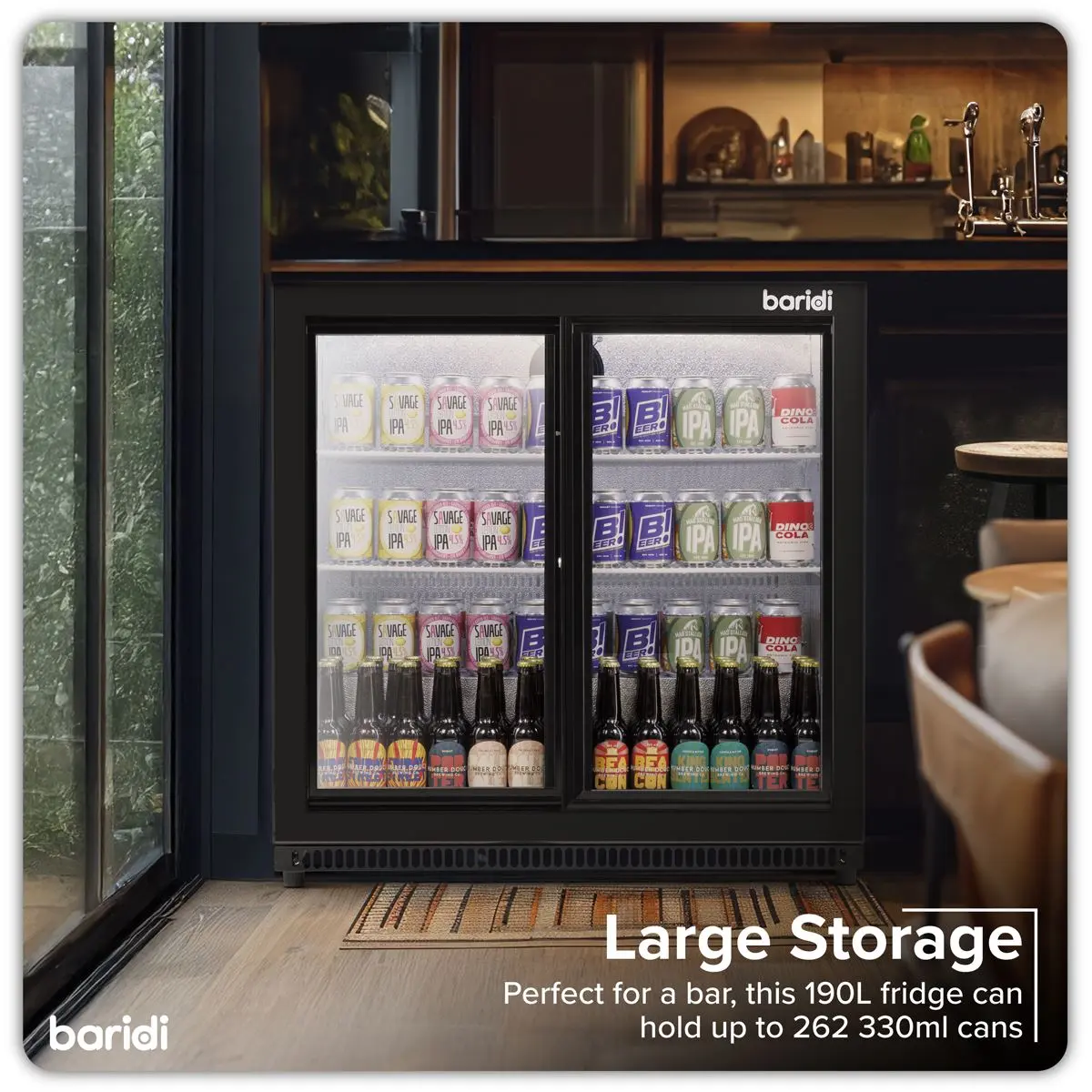 Baridi Back Bar Drinks Fridge/Cooler with Double Sliding Doors, 190L Capacity - Image 12