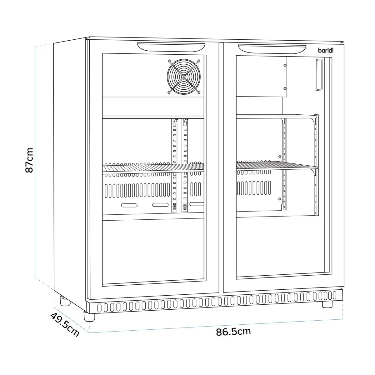 Baridi Back Bar Drinks Fridge/Cooler with Double Sliding Doors, 190L Capacity - Image 17