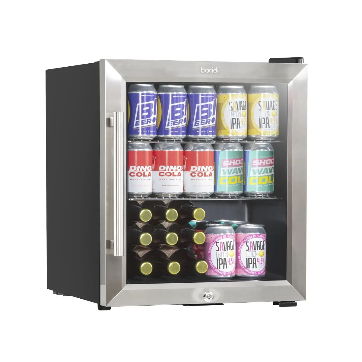 Baridi Baridi 50L Tabletop Drinks Fridge, Mini Beer Cooler, Glass Door, Stainless Steel