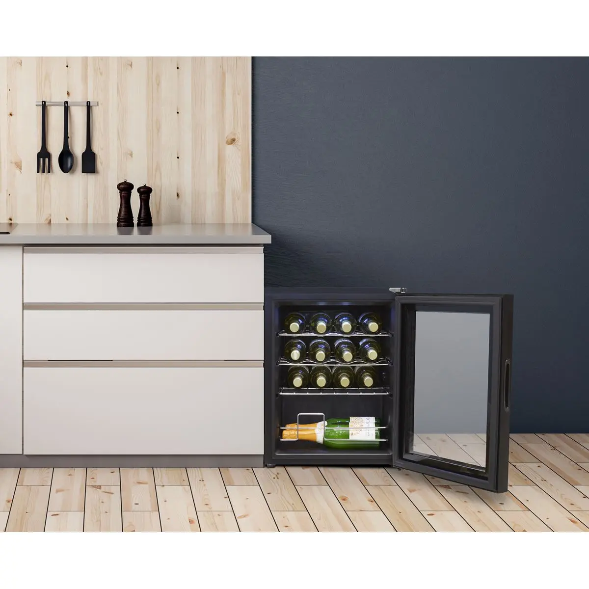 Baridi Black 16 Bottle Wine Fridge Cooler, 5-18°C Touch Controls & LED 430x560mm - Image 11