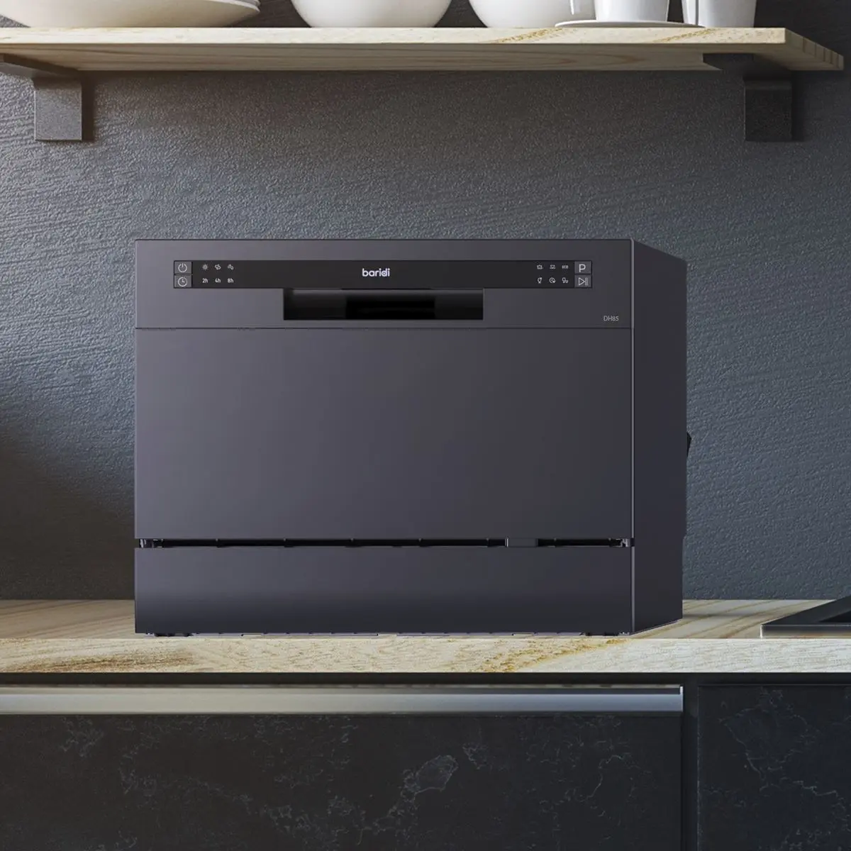 Baridi Compact Tabletop Dishwasher 6 Place Settings, 6 Programmes, Low Noise, 6.5L Cycle, Start Delay - Black - Image 13