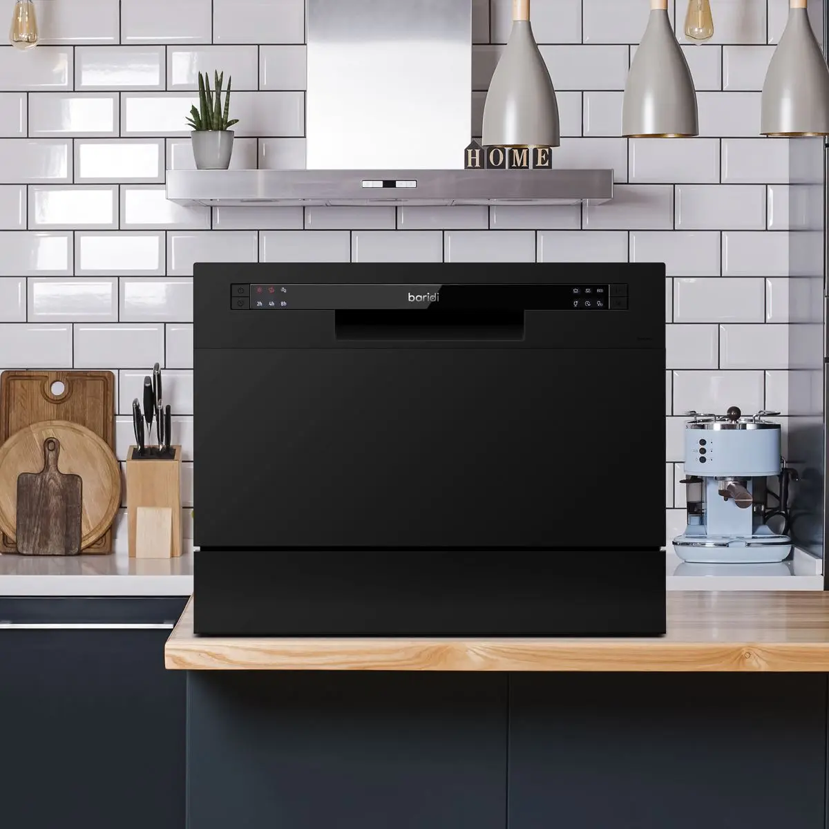 Baridi Compact Tabletop Dishwasher 6 Place Settings, 6 Programmes, Low Noise, 6.5L Cycle, Start Delay - Black - Image 14