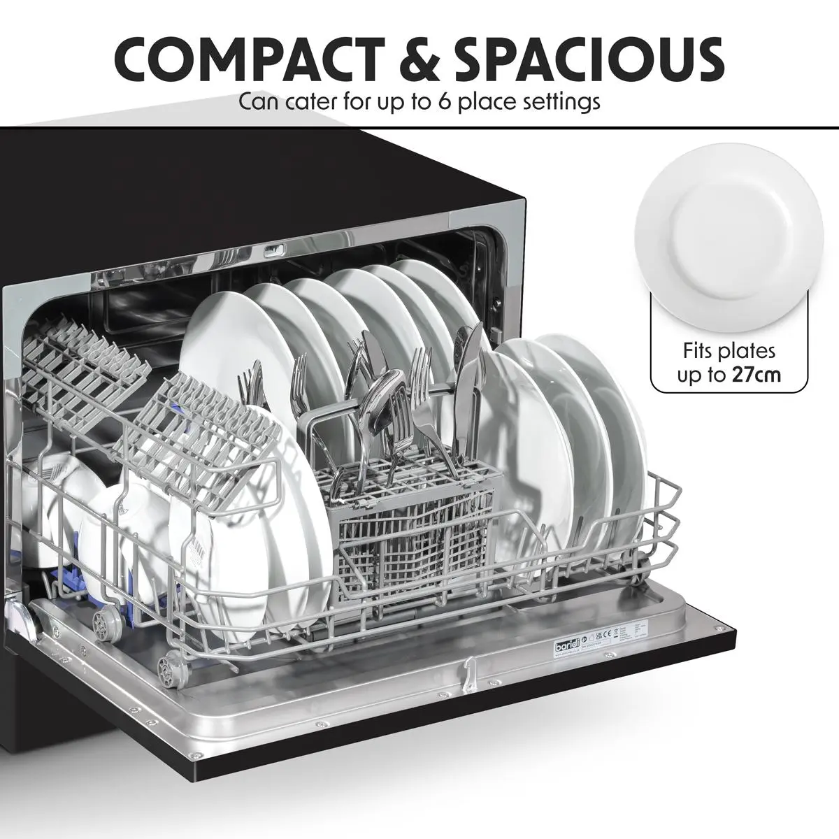 Baridi Compact Tabletop Dishwasher 6 Place Settings, 6 Programmes, Low Noise, 6.5L Cycle, Start Delay - Black - Image 27