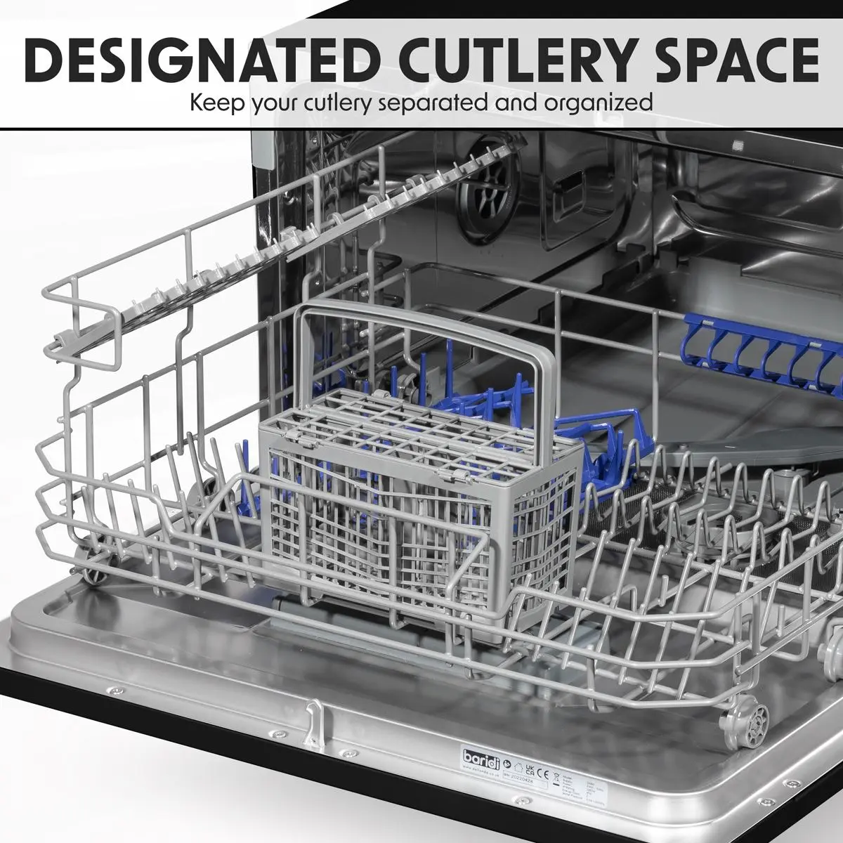 Baridi Compact Tabletop Dishwasher 6 Place Settings, 6 Programmes, Low Noise, 6.5L Cycle, Start Delay - Black - Image 9