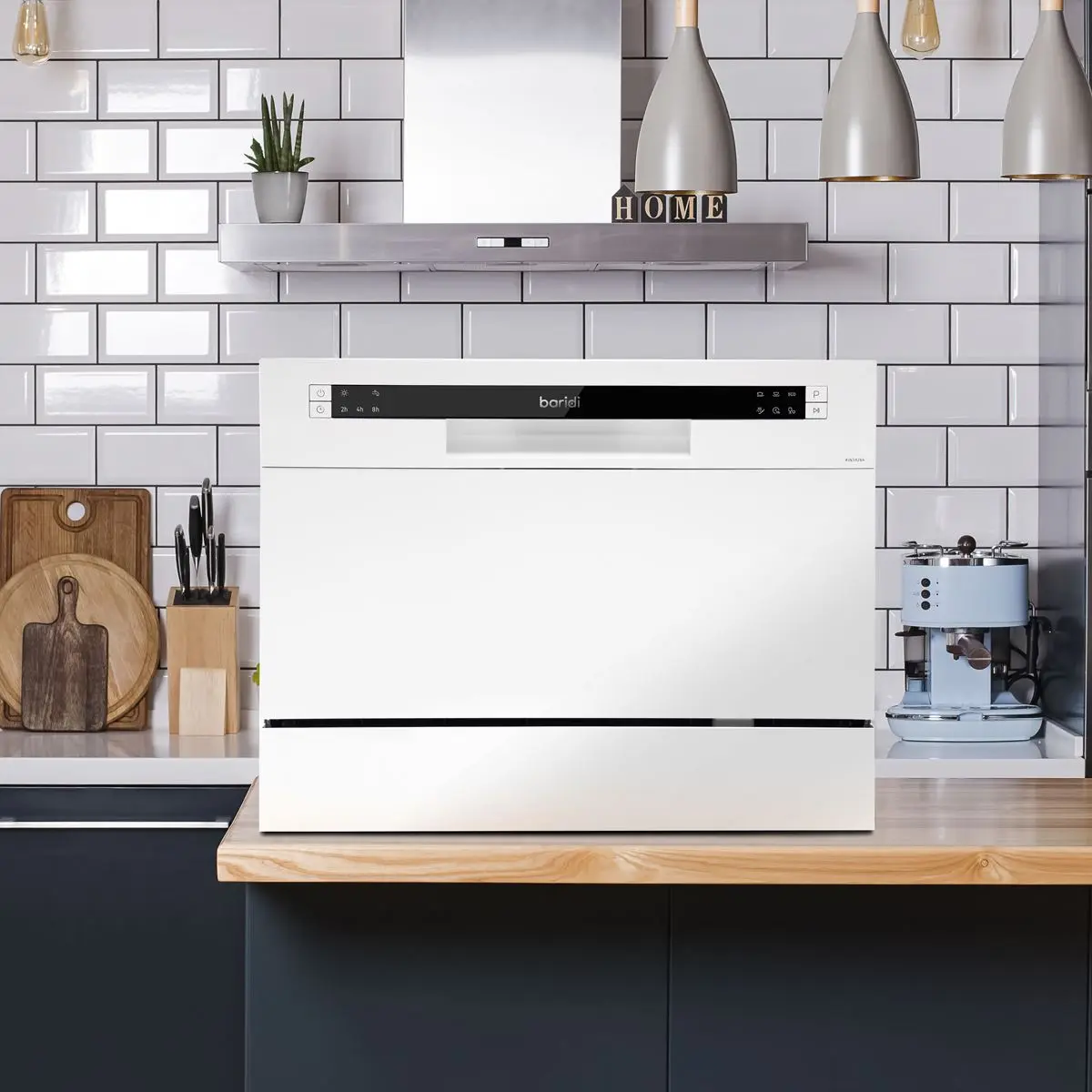 Baridi Compact Tabletop Dishwasher 6 Place Settings, 6 Programmes, Low Noise, 6.5L Cycle, Start Delay - White - Image 4