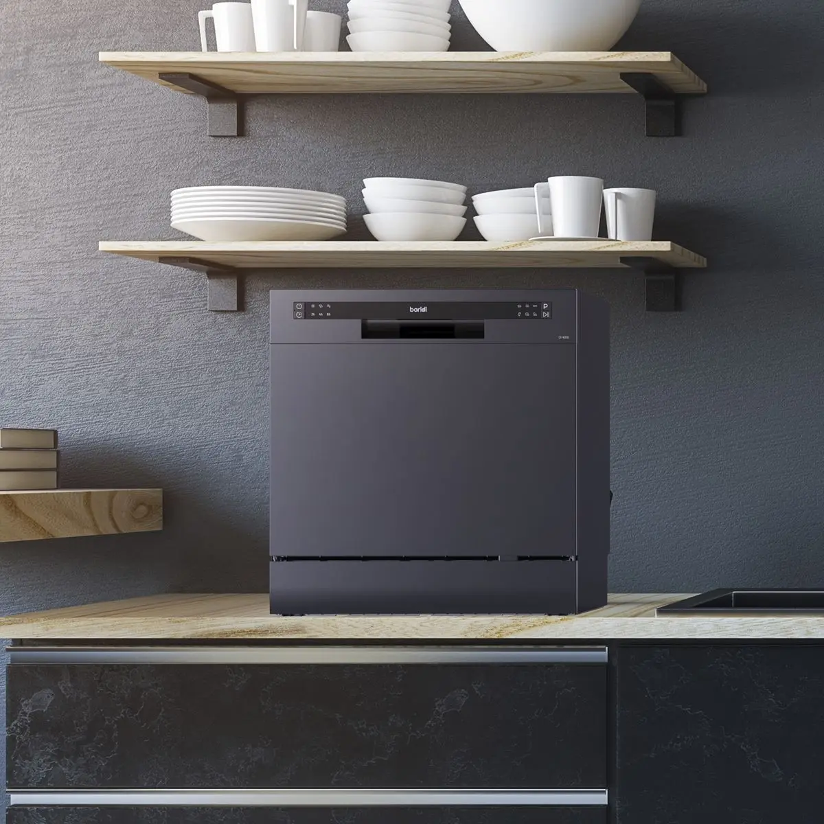 Baridi Compact Tabletop Dishwasher 8 Place Settings, 6 Programmes, Low Noise, 8L Cycle, Start Delay - Black - Image 10