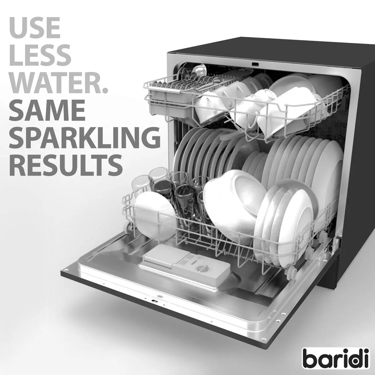 Baridi Compact Tabletop Dishwasher 8 Place Settings, 6 Programmes, Low Noise, 8L Cycle, Start Delay - Black - Image 14