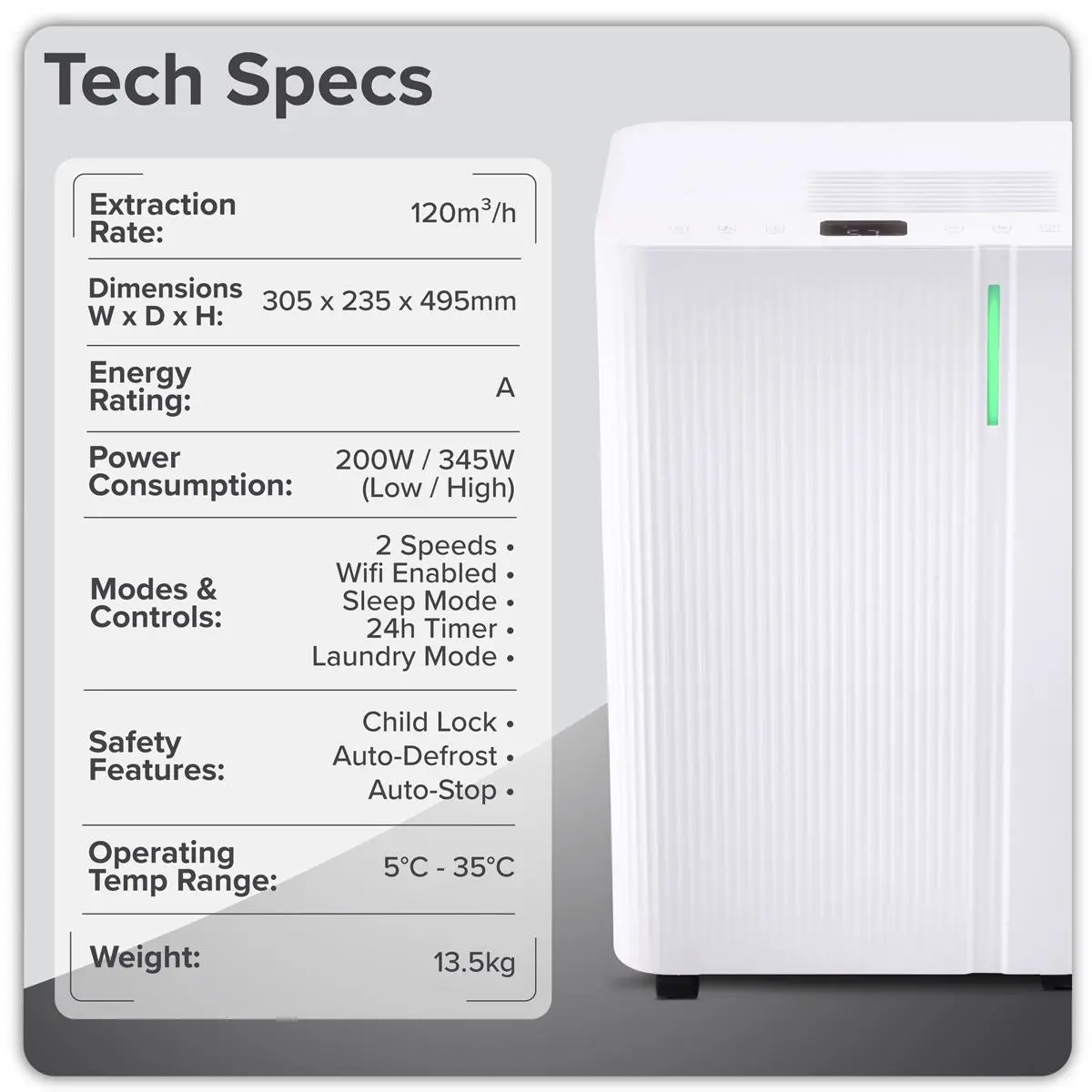Baridi Dehumidifier with Digital Display & 24hr Timer 20L - White - Image 4