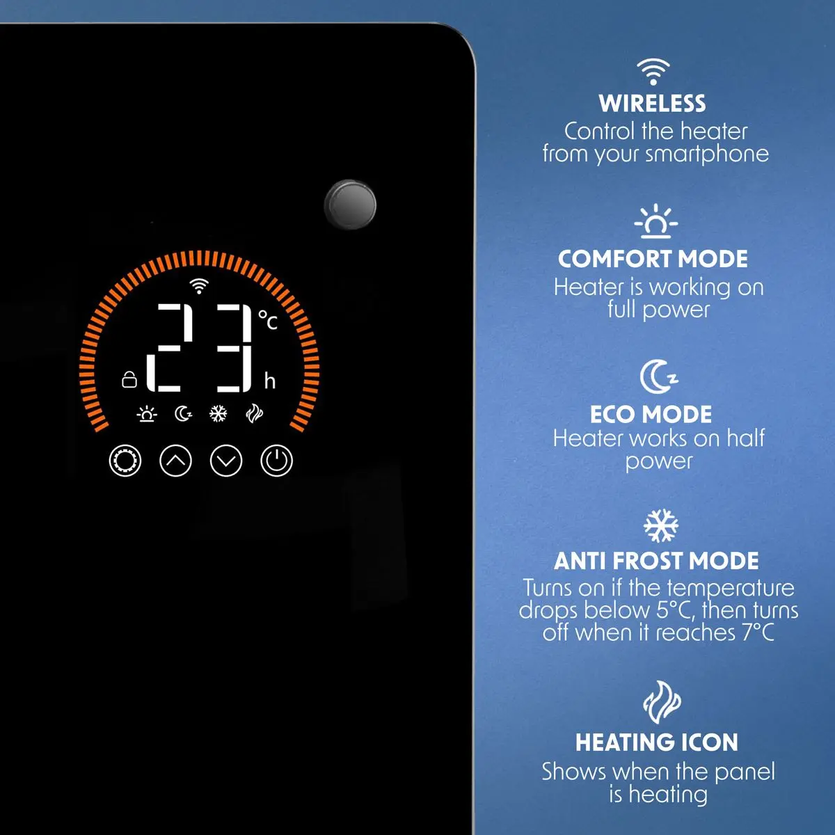 Baridi Electric Glass Panel Heater, 1500W, Thermostat Controlled 24Hr 7 Day Timer, Wi-Fi Enabled, Remote Control, Black - DH137 - Image 9
