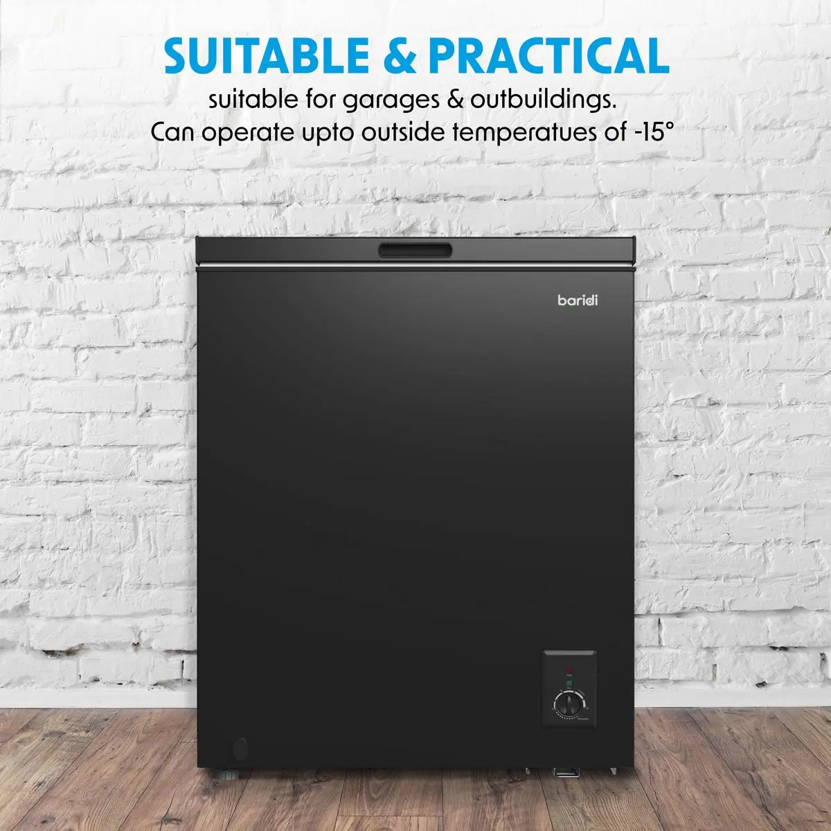 Baridi Freestanding Chest Freezer, 142L Capacity, Garages and Outbuilding Safe, -12 to -24°C Adjustable Thermostat with Refrigeration Mode, Black - Image 6
