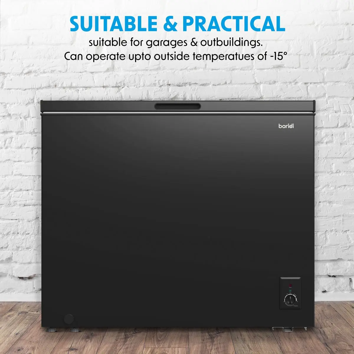 Baridi Freestanding Chest Freezer, 199L Capacity, Garages and Outbuilding Safe, -12 to -24°C Adjustable Thermostat with Refrigeration Mode, Black - Image 6