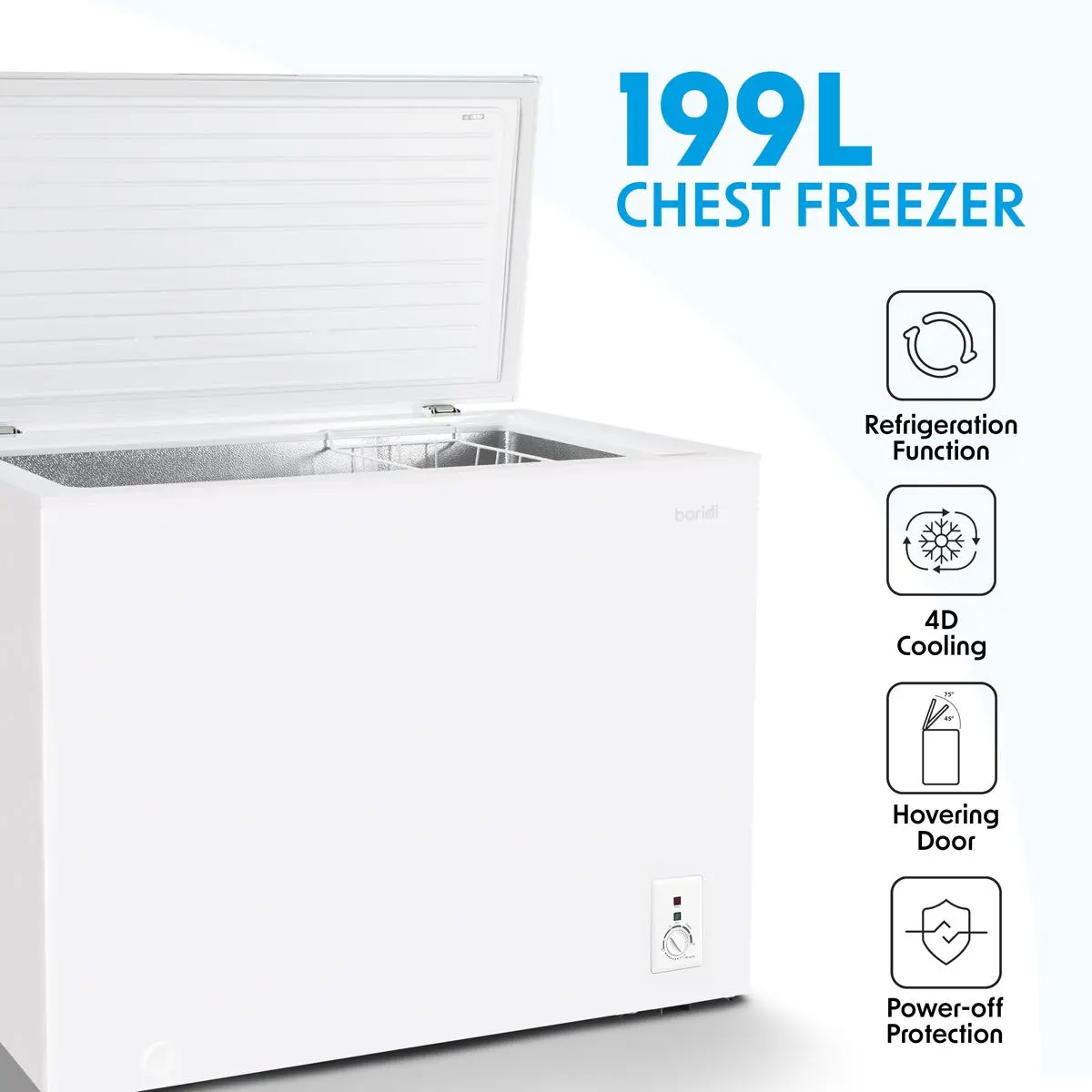 Baridi Freestanding Chest Freezer, 199L Capacity, Garages and Outbuilding Safe, -12 to -24°C Adjustable Thermostat with Refrigeration Mode, White - Image 10