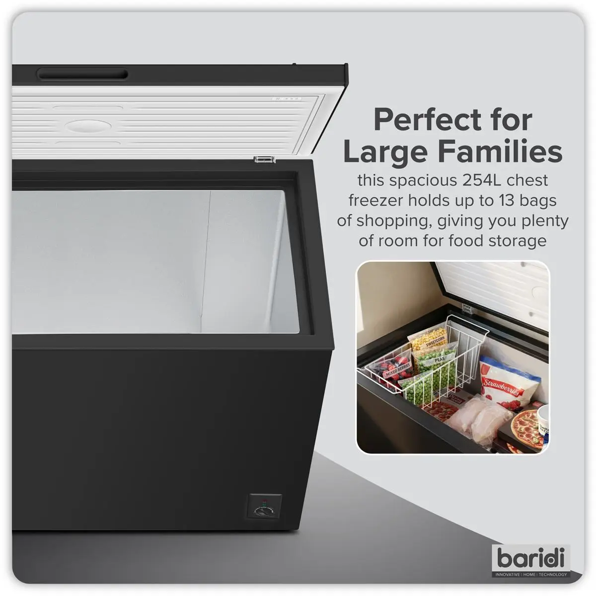 Baridi Freestanding Chest Freezer 254L Capacity - Black - Image 4