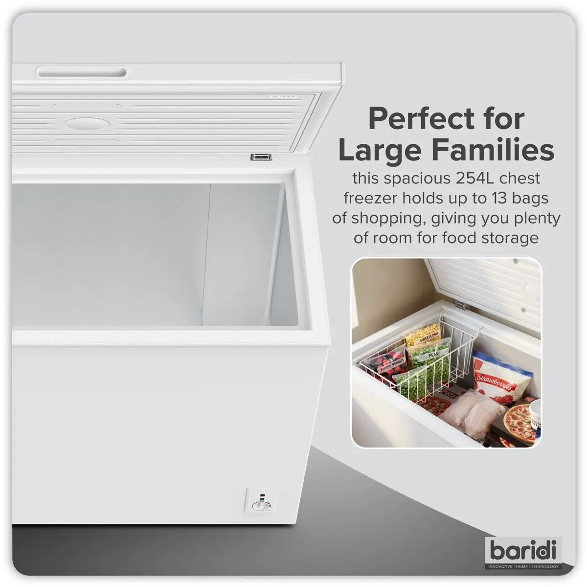 Baridi Freestanding Chest Freezer 254L Capacity - White - Image 6