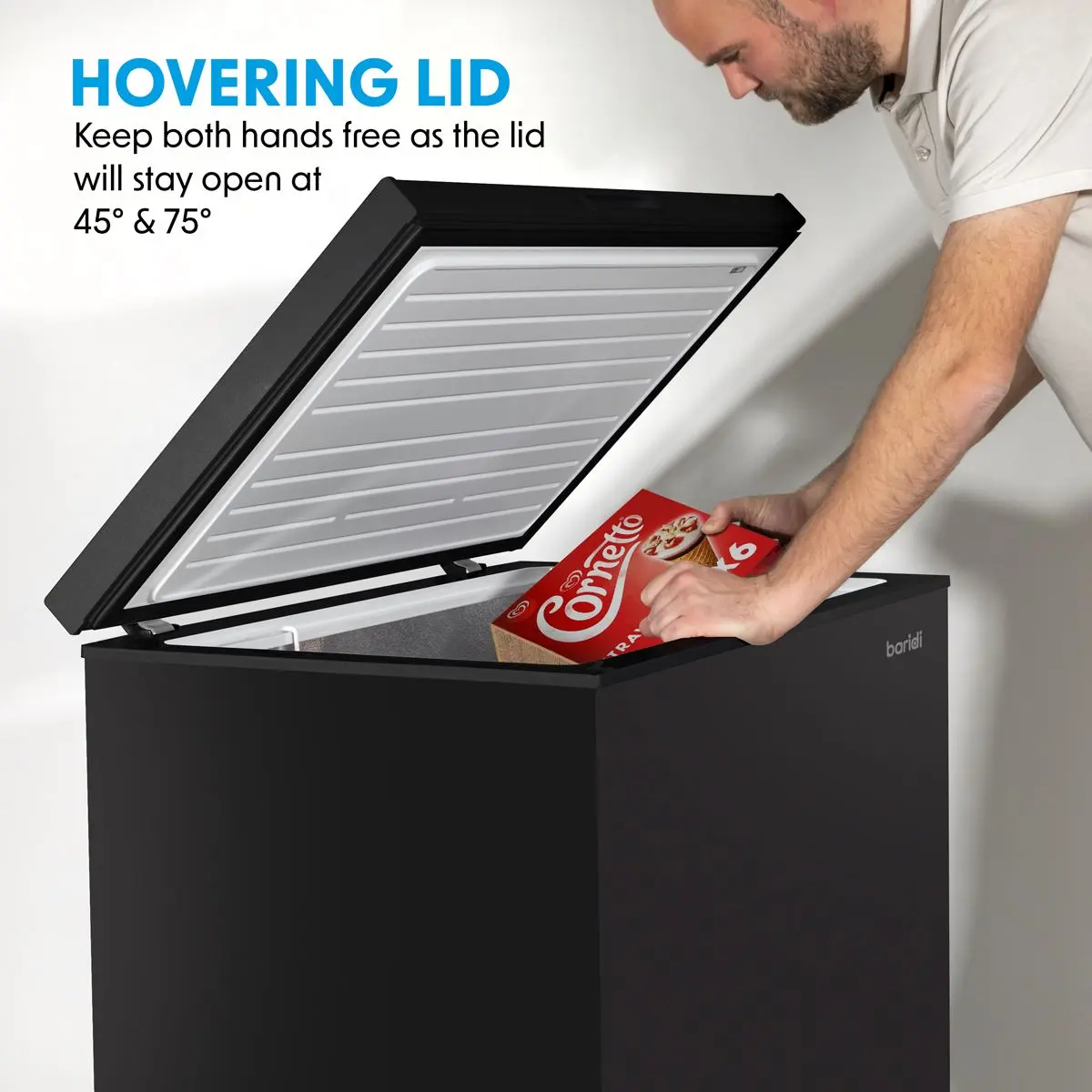 Baridi Freestanding Chest Freezer, 99L Capacity, -12 to -24°C Adjustable Thermostat, Black - DH153 - Image 5
