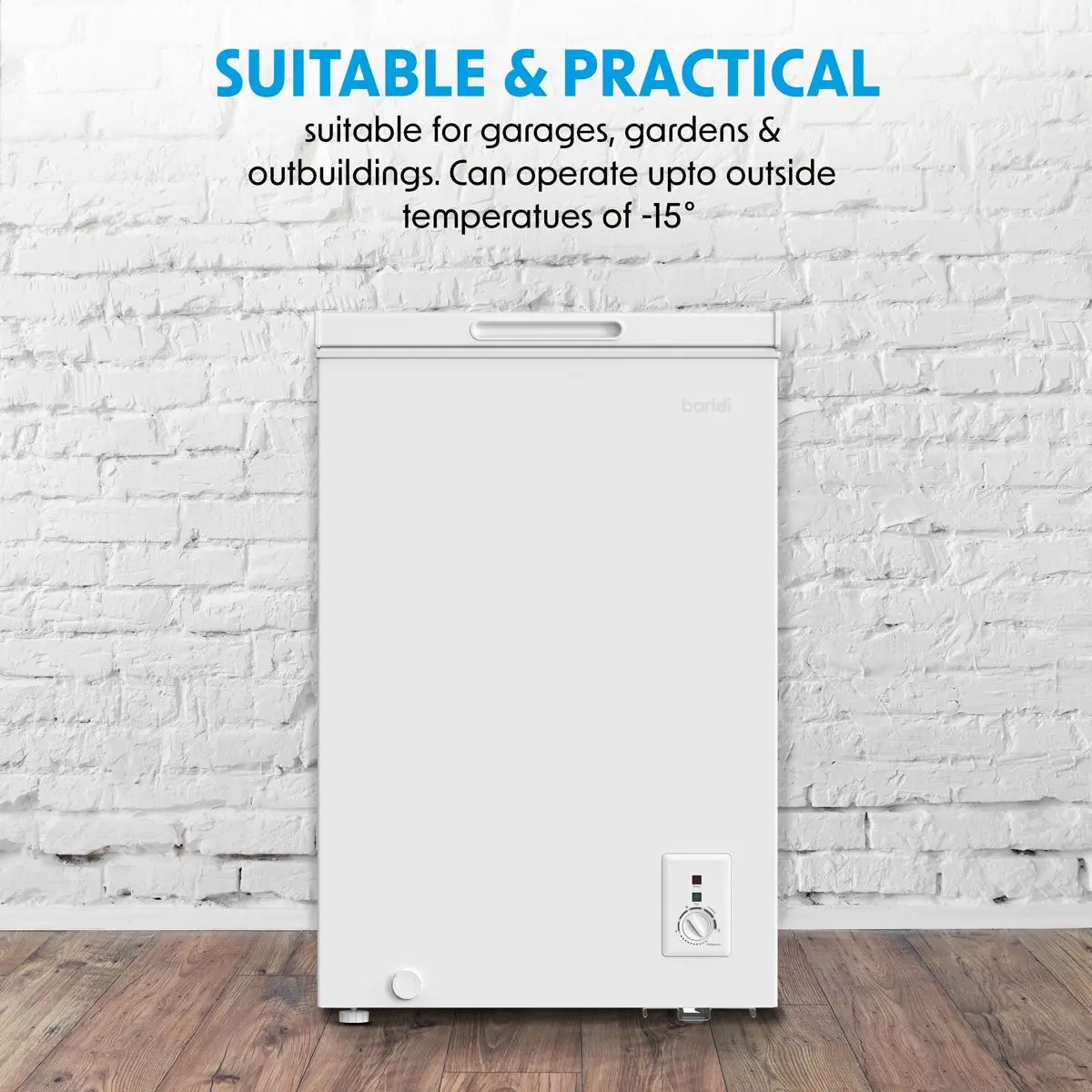 Baridi Freestanding Chest Freezer, 99L Capacity, Garages and Outbuilding Safe, -12 to -24°C Adjustable Thermostat with Refrigeration Mode, White - Image 2