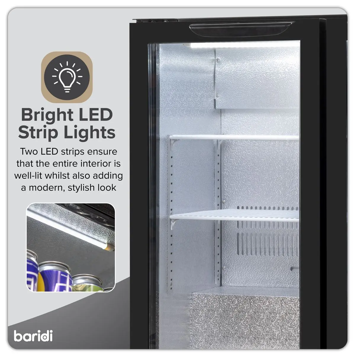 Baridi Hinged Double Door, Back Bar Drinks Fridge/Cooler, 190L Capacity - Image 15