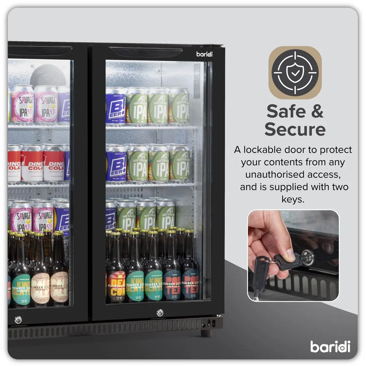 Baridi Hinged Double Door, Back Bar Drinks Fridge/Cooler, 190L Capacity - Image 17