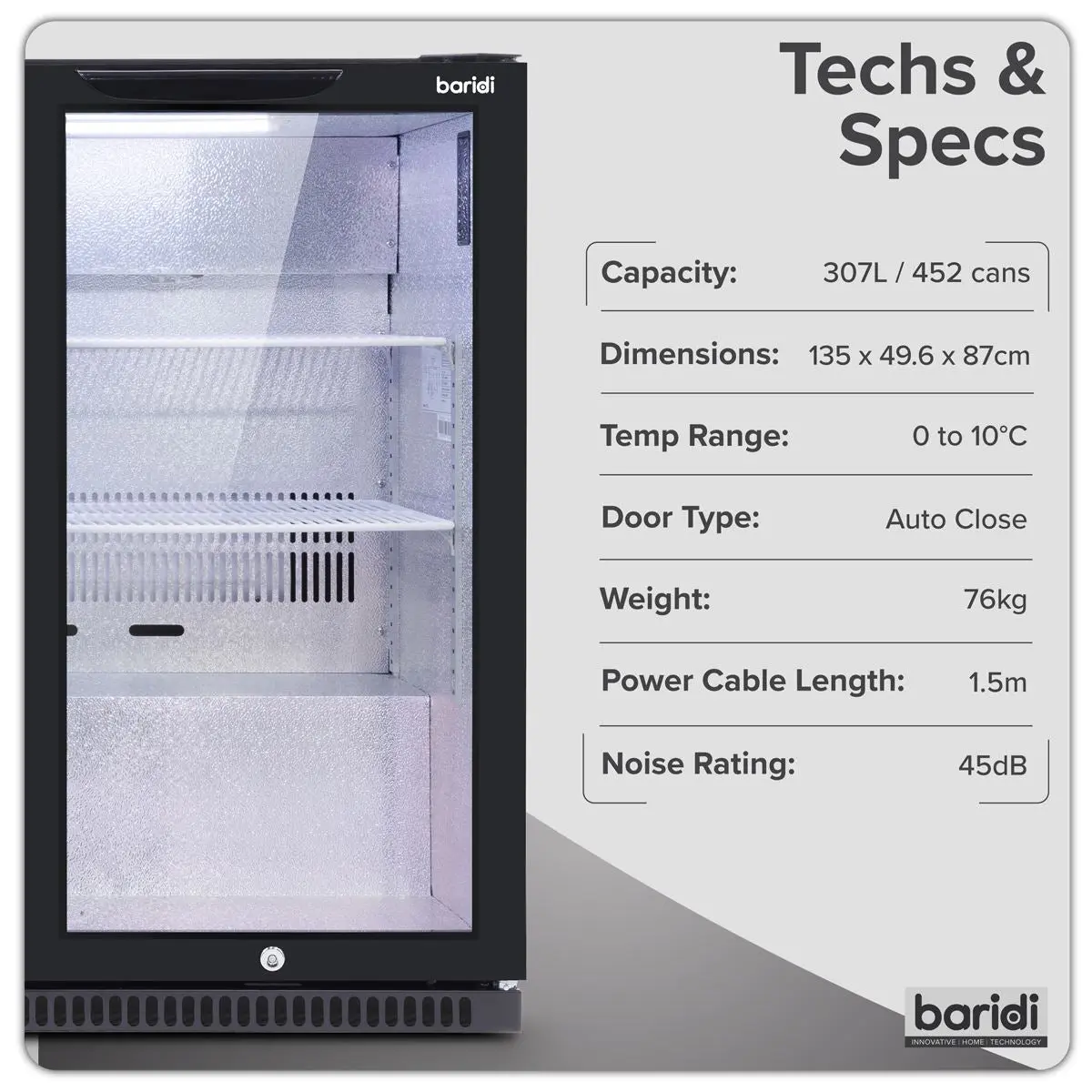 Baridi Hinged Triple Door, Back Bar Drinks Fridge/Cooler, 307L Capacity - Image 2