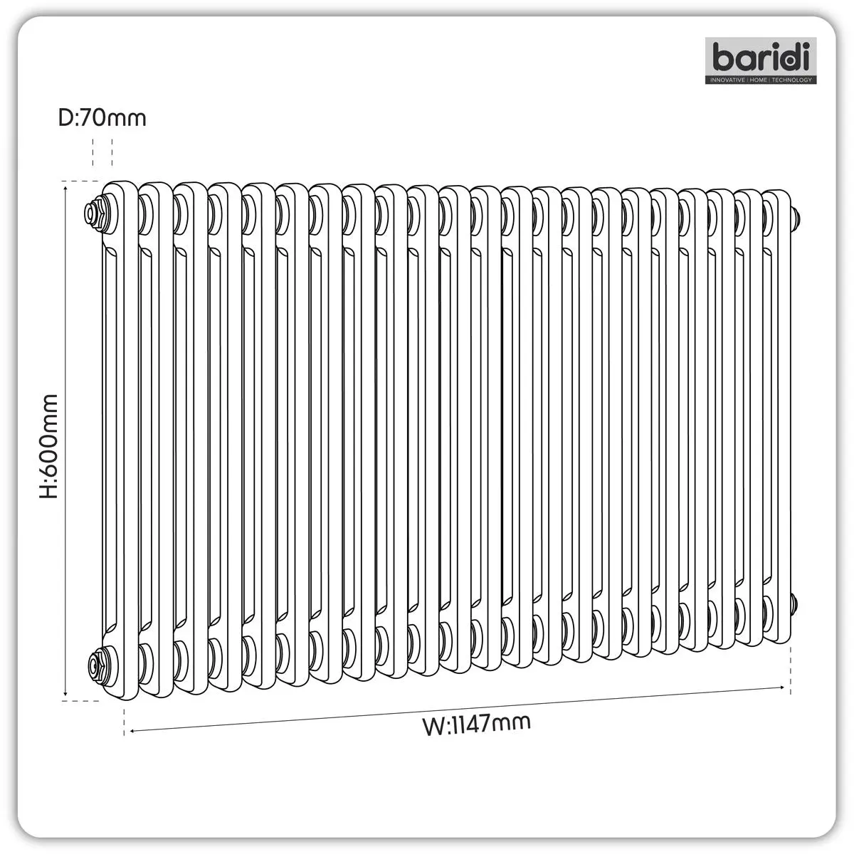 Baridi Horizontal Traditional 2 Column Radiator 600 x 1147mm – Black - Image 11