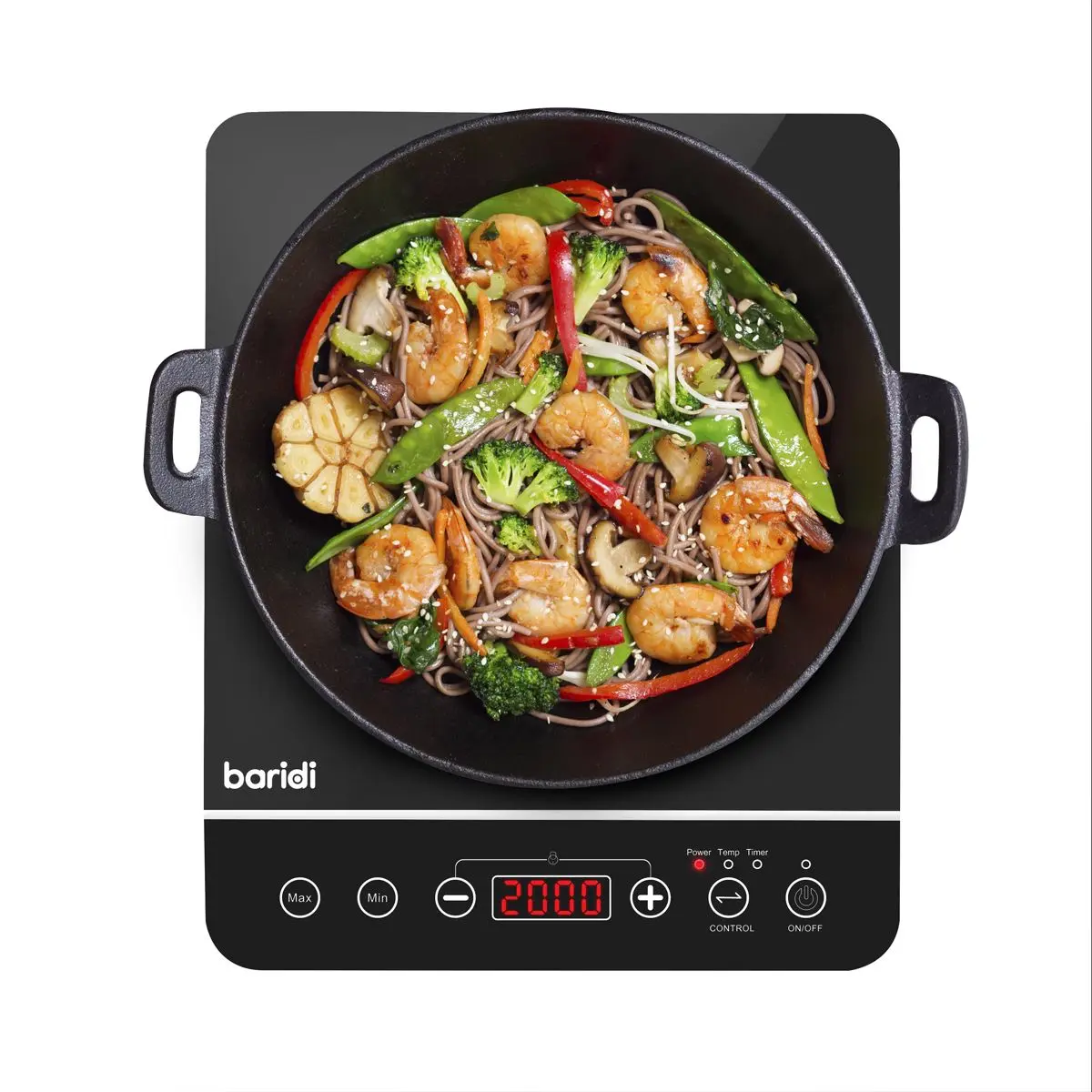 Baridi Induction Hob: Single Zone with 13A Plug, 10 Power Settings 200W-2000W, Touch Controls, 3-Hour Timer Function, Child Lock, Black - Image 3