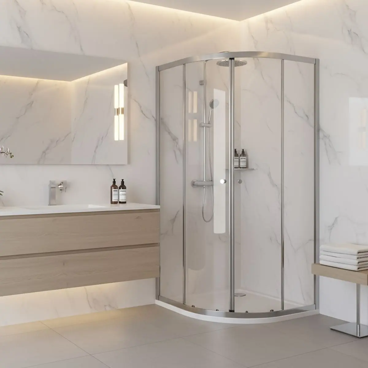 Baridi Quadrant Shower Entry Enclosure 800 x 800 x 1850mm with 6mm Tempered Glass - Chrome - Image 2