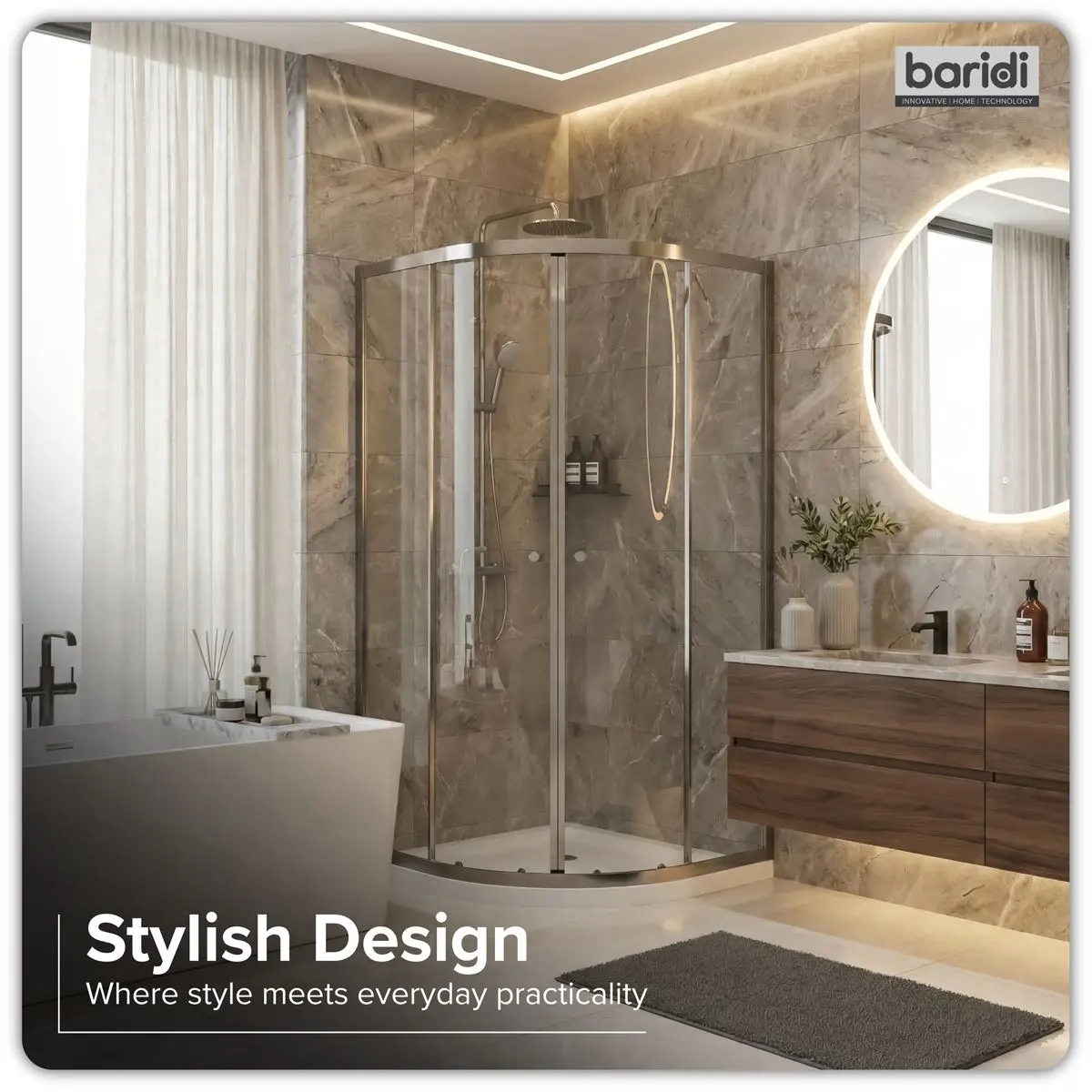 Baridi Quadrant Shower Entry Enclosure 900 x 900 x 1850mm with 6mm Tempered Glass - Chrome - Image 4
